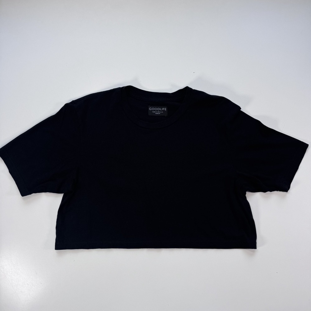 GOODLIFE Cropped T Shirt Tee Womens Medium Black Made in the USA